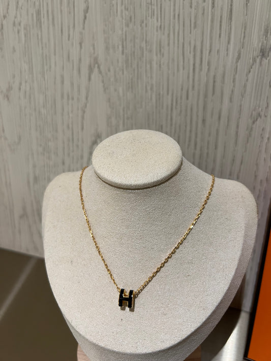 Hermes Mini Pop H Necklace Black x Gold
